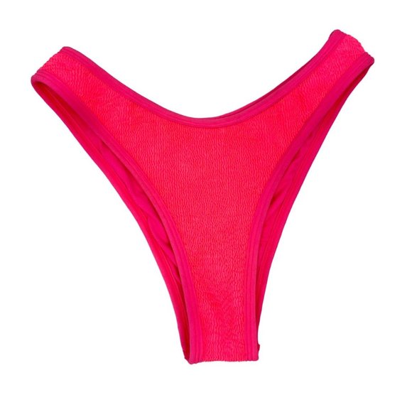 L*Space Whiplash Bikini Bottoms in Bright Pink V Dip High Cut - Size Small - Picture 1 of 4
